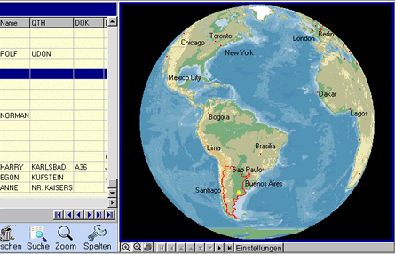 Globus- Darstellung der Karte während der QSO-Eingabe